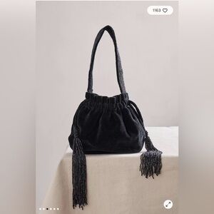 Free People Valentina Black Velvet Pouch Bag NWT